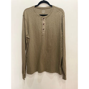 J Crew Shirt Mens Large Green Slub Knit Garment Dyed Henley Long Sleeve Tee